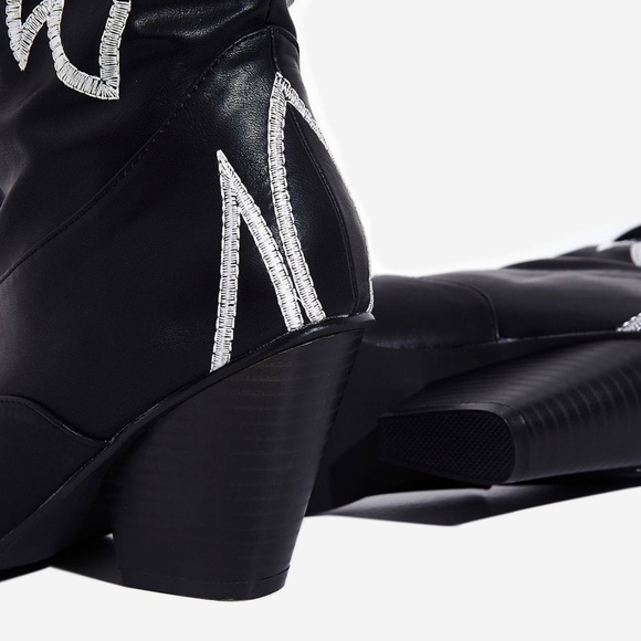 New Slouch Flame Embroidered Over The Knee Western Cowboy Cowgirl Boots Pull On - Picture 8 of 8